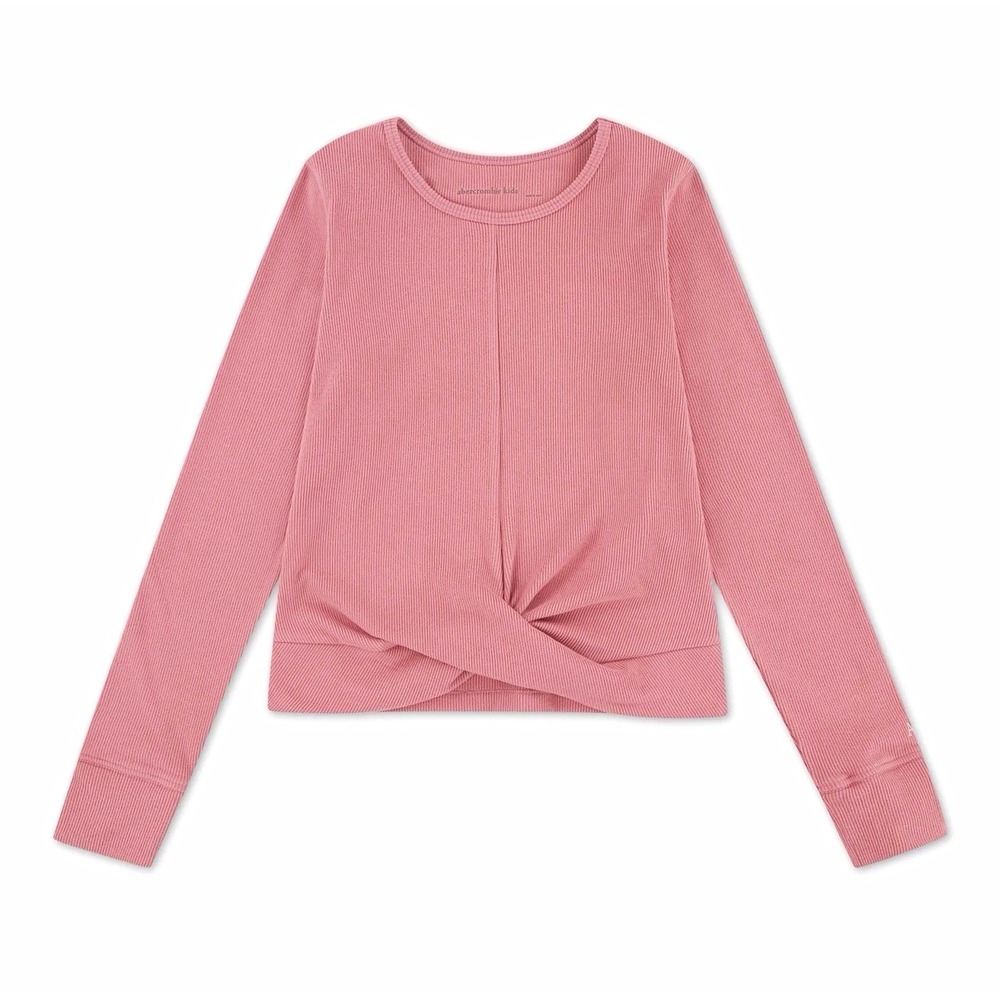 NEW Abercrombie Kids Girls Pink Ribbed Twist Front Long Sleeve Tee 13/14